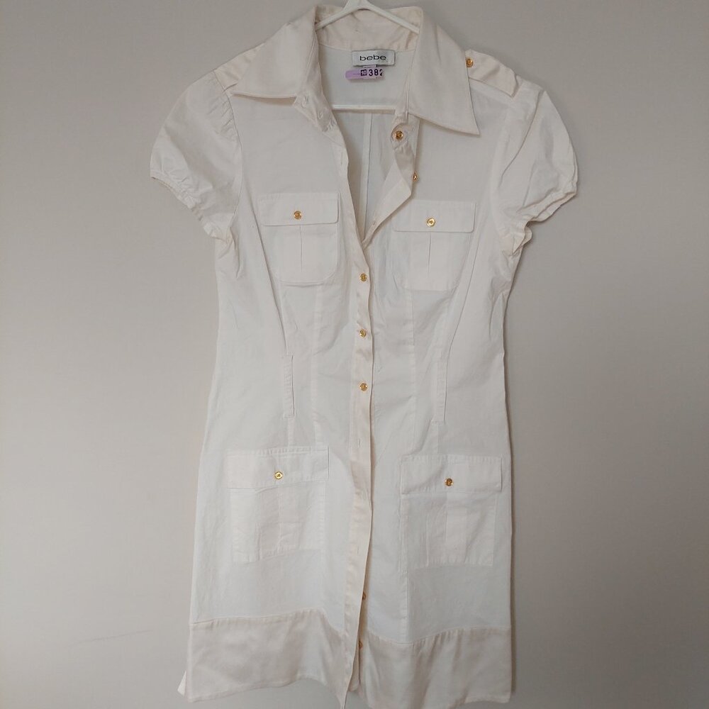 bebe Youth Girl's White Safari Cotton/Silk Dress, Size Youth Girl's L/ Ladies XS